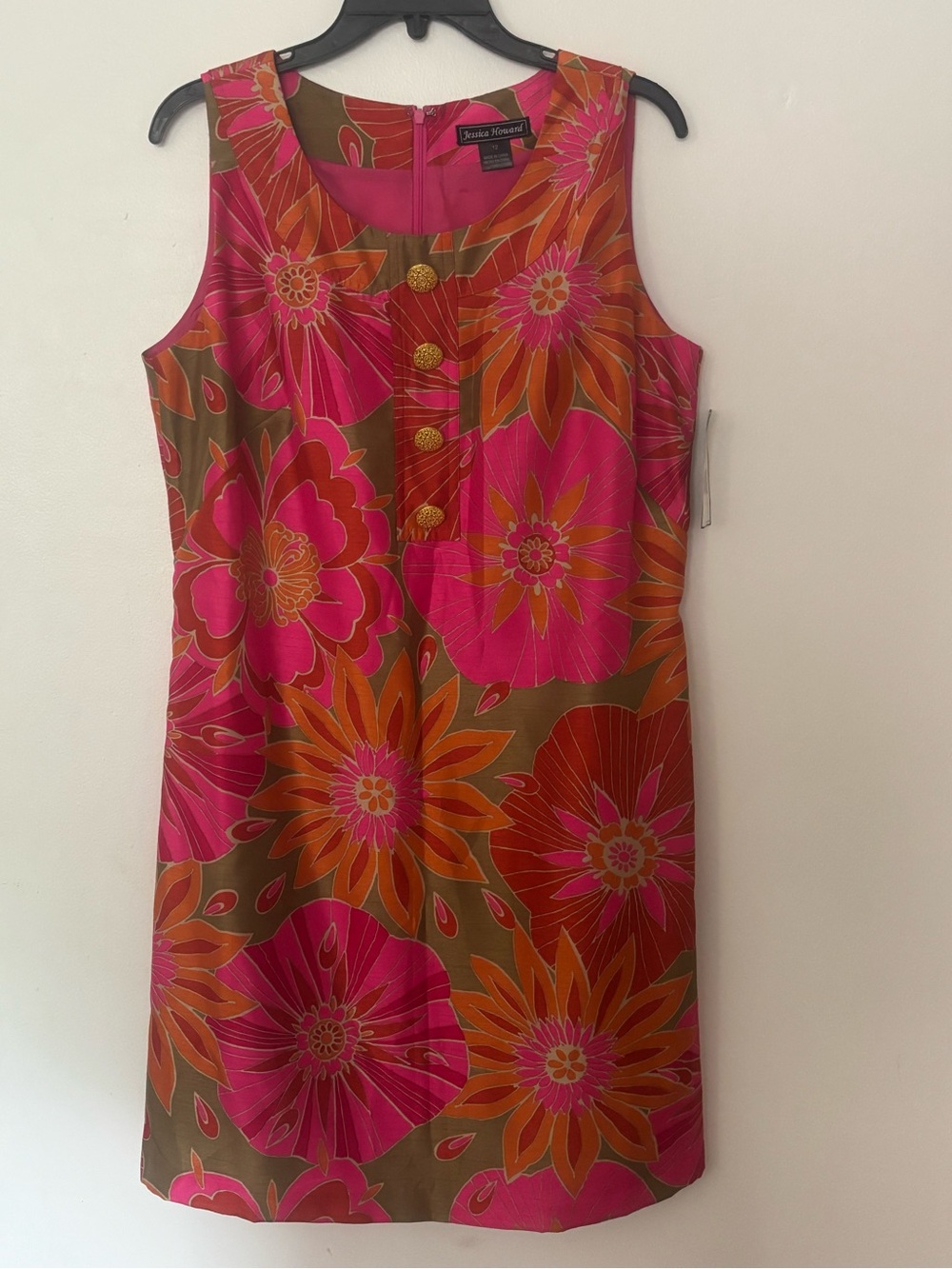Jessica Howard Floral Sleeveless Shift Dress Size 12 Pink Orange Brown NWT